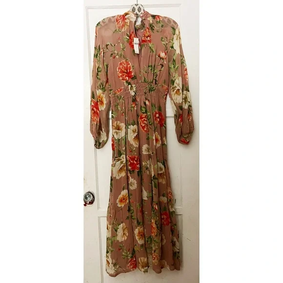 Anthropologie - The Somerset Long-Sleeve Mock-Neck Chiffon Maxi Dress - Picture 5 of 6